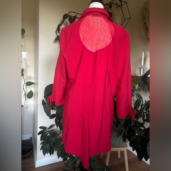 Vintage Zoé Red Tunic Top with Sheer Mesh Cutout and Tie Sleeves - Picture 5 of 8